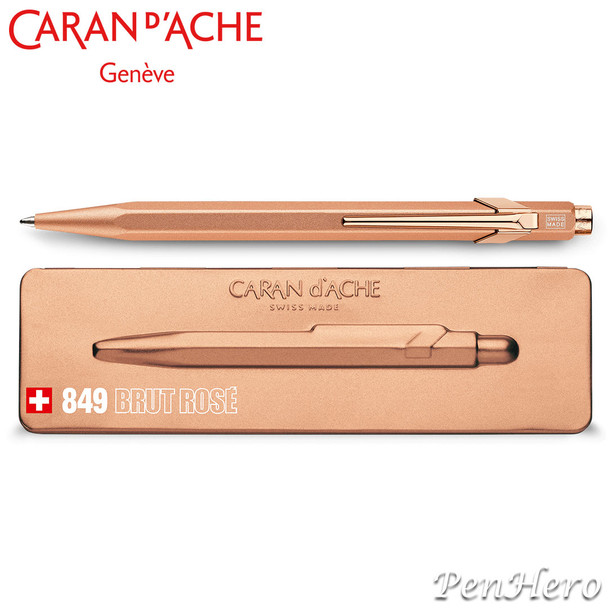 Caran d'Ache 849 Brut Rosé Ballpoint Pen 849.997, with holder