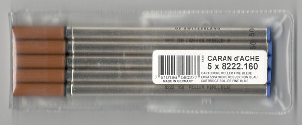 Caran d'Ache Blue Roller Ink Cartridge Fine Point 5 Pack