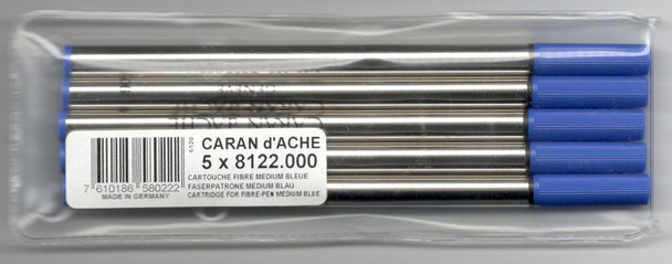 Caran d'Ache Blue Fibre Ink Cartridge Medium Point 5 Pack