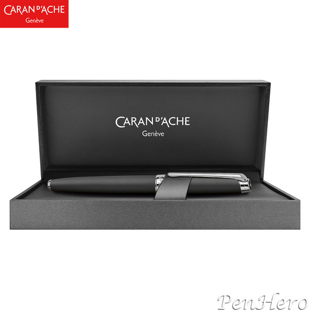 Caran d'Ache Leman V2 Black Matte Rhodium-Plate Trim Rollerball Pen 4779.496
