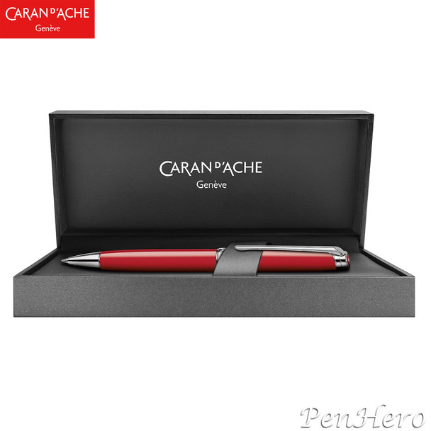 Caran d'Ache Leman V2 Scarlet Red Silver-Plate Trim Ballpoint Pen 4789.770