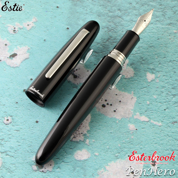 Esterbrook Estie Ebony Black Oversize Palladium Plate Trim Fountain Pen Medium E166-M