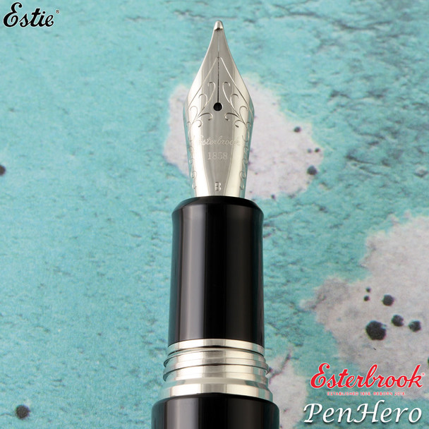 Esterbrook Estie Ebony Black Oversize Palladium Plate Trim Fountain Pen Medium E166-M