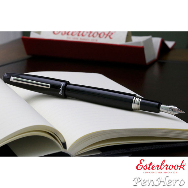 Esterbrook Estie Ebony Black Oversize Palladium Plate Trim Fountain Pen Medium E166-M