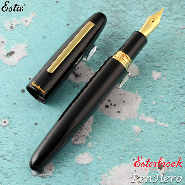 Esterbrook Estie Ebony Black Oversize Gold Plate Trim Fountain Pen Extra Fine E176-EF