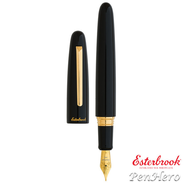 Esterbrook Estie Ebony Black Oversize Gold Plate Trim Fountain Pen Extra Fine E176-EF