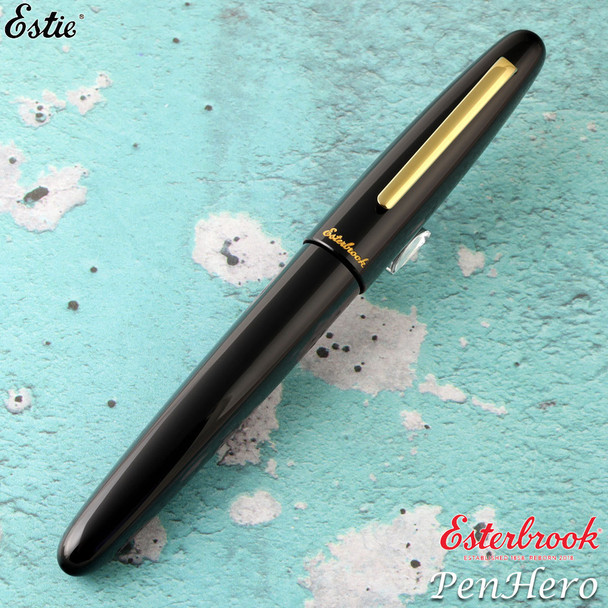 Esterbrook Estie Ebony Black Oversize Gold Plate Trim Fountain Pen Fine E176-F