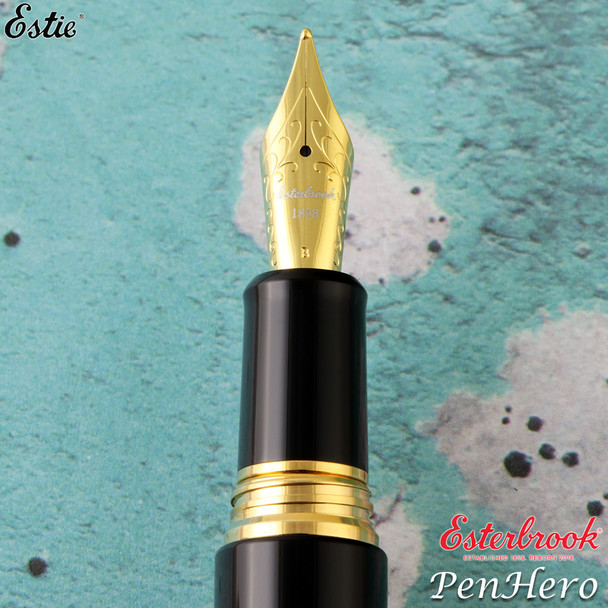 Esterbrook Estie Ebony Black Oversize Gold Plate Trim Fountain Pen Fine E176-F