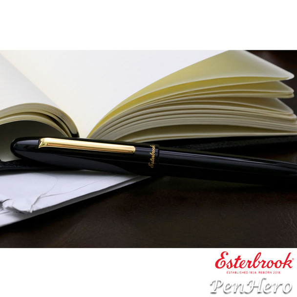 Esterbrook Estie Ebony Black Oversize Gold Plate Trim Fountain Pen Fine E176-F