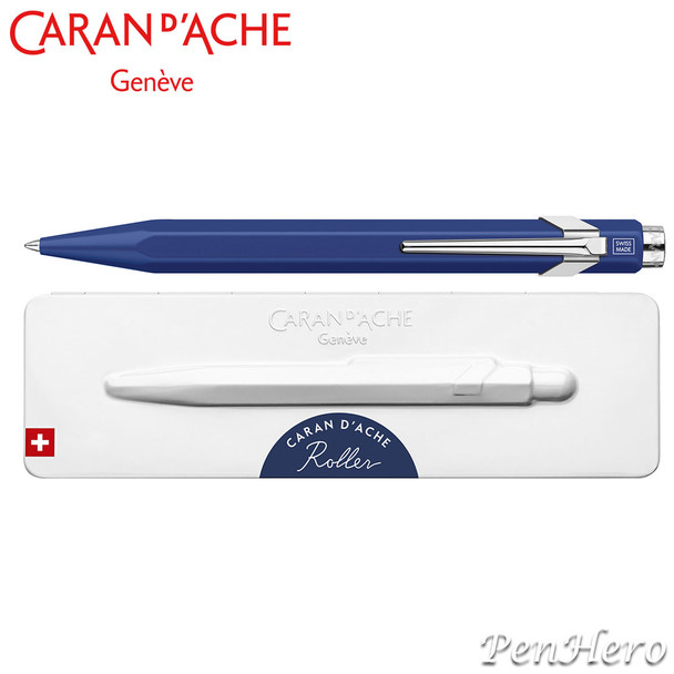 Caran d'Ache 849 Metal Blue Rollerball Pen 846.659, with Metal Slimpack