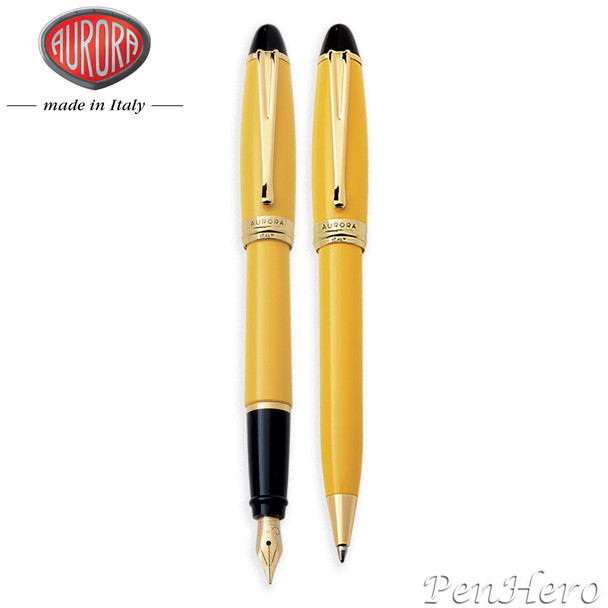 Aurora Ipsilon Yellow Fountain Pen Medium + FREE Ballpoint Pen Set