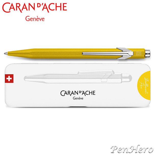 Caran d'Ache 849 COLORMAT-X Yellow Ballpoint Pen 849.743, with holder