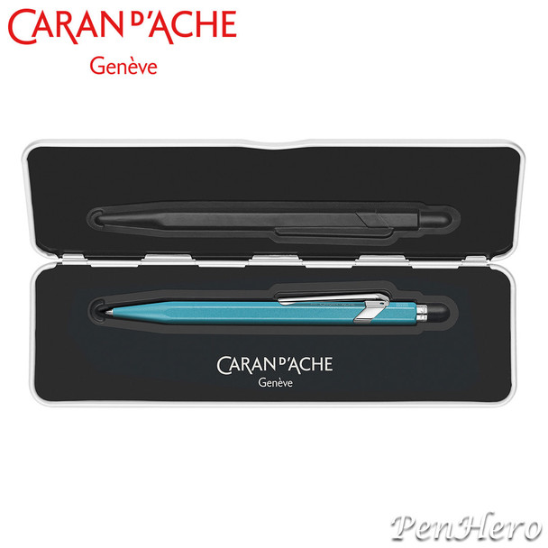 Caran d'Ache 849 COLORMAT-X Turquoise Ballpoint Pen 849.681, with holder
