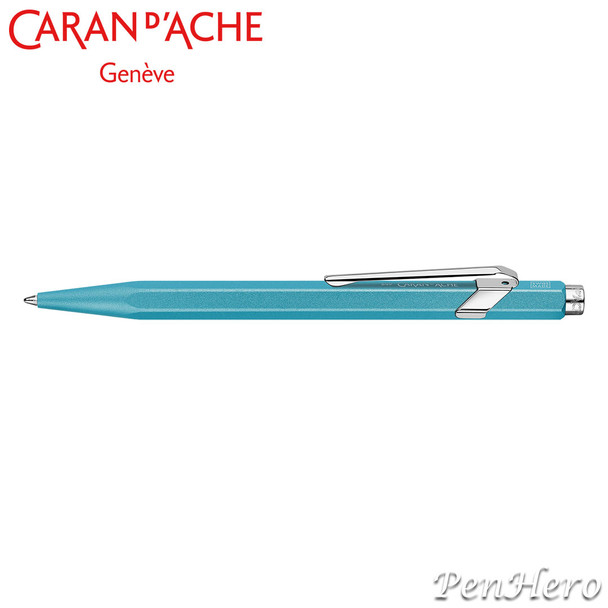 Caran d'Ache 849 COLORMAT-X Turquoise Ballpoint Pen 849.681, with holder