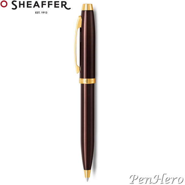 Sheaffer 100 Coffee Brown Ballpoint Pen With PVD Gold-Tone Trim