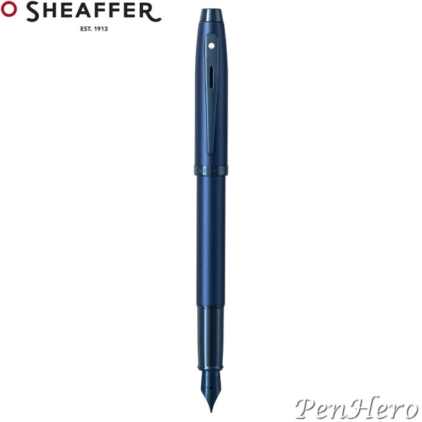 Sheaffer 100 Satin Blue Fountain Pen With PVD Blue Trim Fine