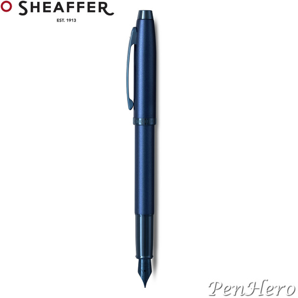 Sheaffer 100 Satin Blue Fountain Pen With PVD Blue Trim Fine