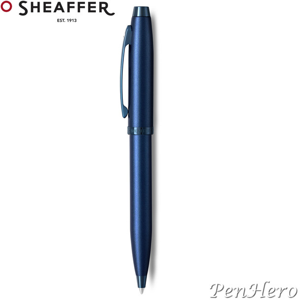 Sheaffer 100 Satin Blue Ballpoint Pen With PVD Blue Trim