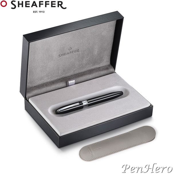 Sheaffer Legacy Glossy Black Fountain Pen Fine with FREE Leather Pouch