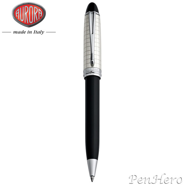 Aurora Ipsilon Quadra Sterling Silver Cap Black Resin Barrel Ballpoint Pen