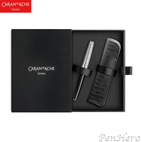 Caran d'Ache Leman Damier Fountain Pen Medium and Leather Case