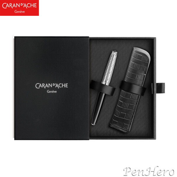 Caran d'Ache Leman Damier Fountain Pen Fine and Leather Case