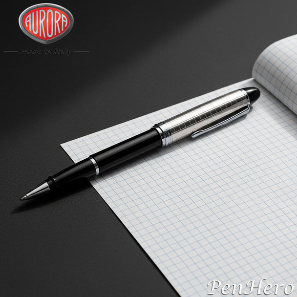 Aurora Ipsilon Quadra Sterling Silver Cap Black Resin Barrel Rollerball Pen