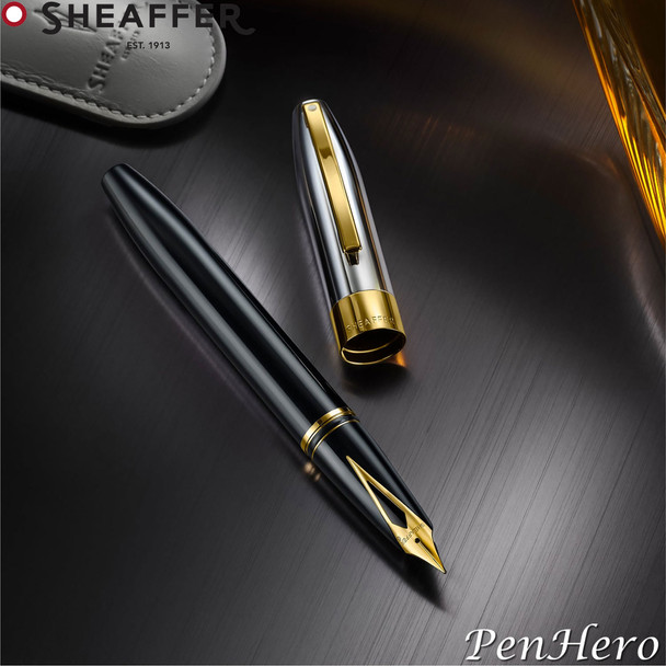 Sheaffer Legacy Glossy Black and Chrome Fountain Pen Medium with FREE Leather Pouch