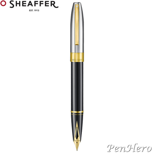 Sheaffer Legacy Glossy Black and Chrome Fountain Pen Fine with FREE Leather Pouch