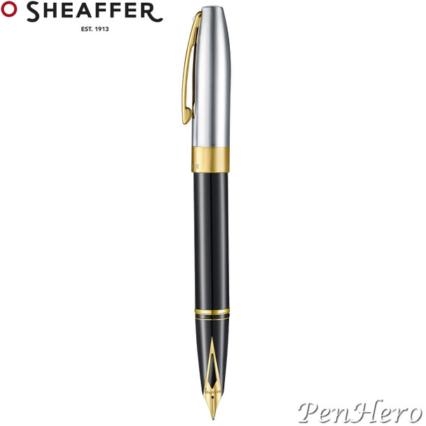 Sheaffer Legacy Glossy Black and Chrome Fountain Pen Fine with FREE Leather Pouch