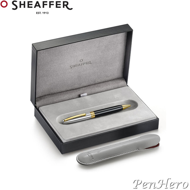 Sheaffer Legacy Glossy Black and Chrome Ballpoint Pen with FREE Leather Pouch