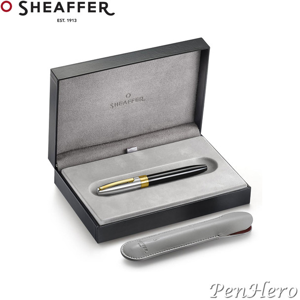 Sheaffer Legacy Glossy Black and Chrome Rollerball Pen with FREE Leather Pouch