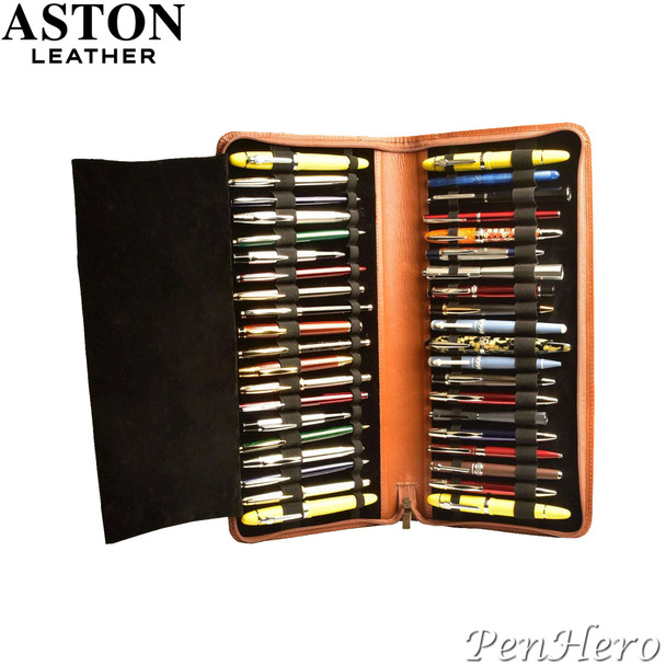 Aston Leather Collector's 40-Pen Case Tan