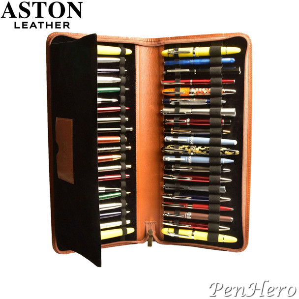 Aston Leather Collector's 40-Pen Case Tan