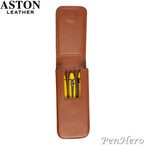 Aston Leather Pen Case with Three Slots Tan
