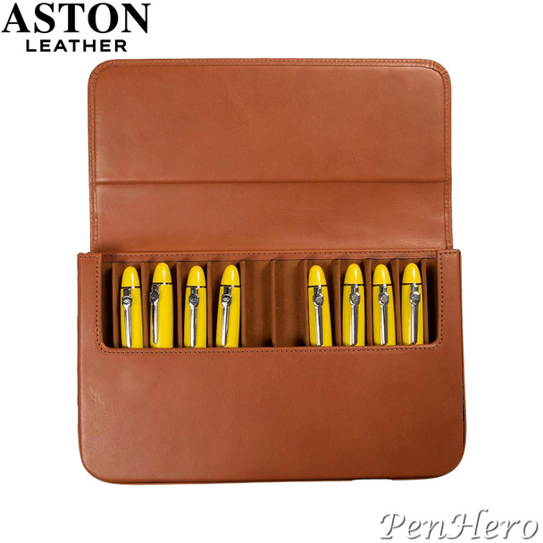 Aston Leather Pen Case with Twelve Slots Tan