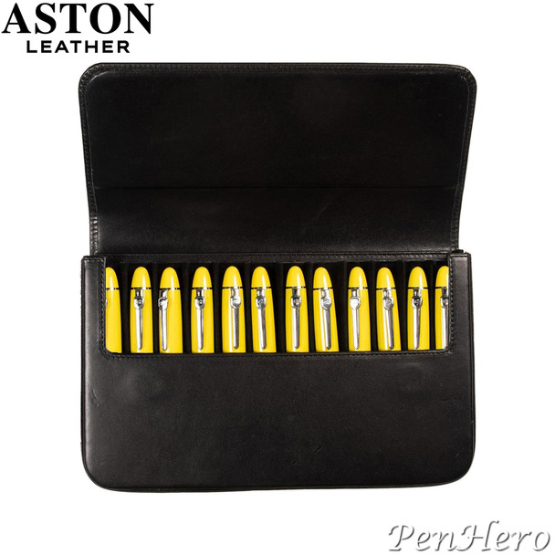 Aston Leather Pen Case with Twelve Slots Black