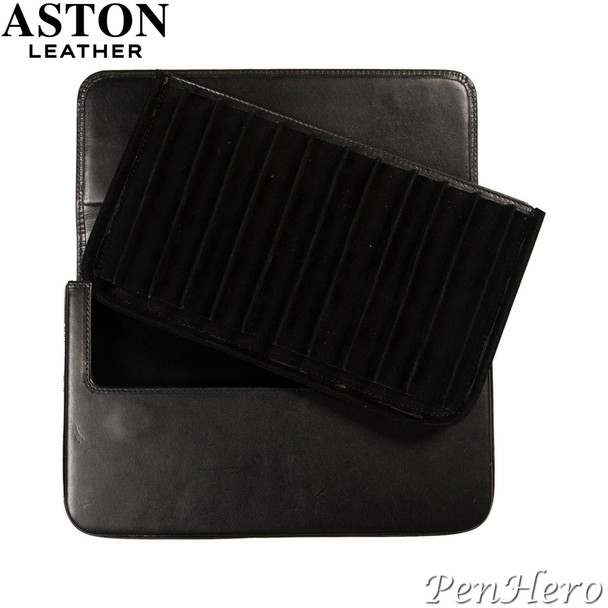 Aston Leather Pen Case with Twelve Slots Black
