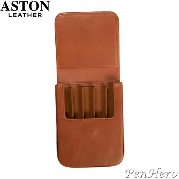 Aston Leather Pen Case with Five Slots Tan