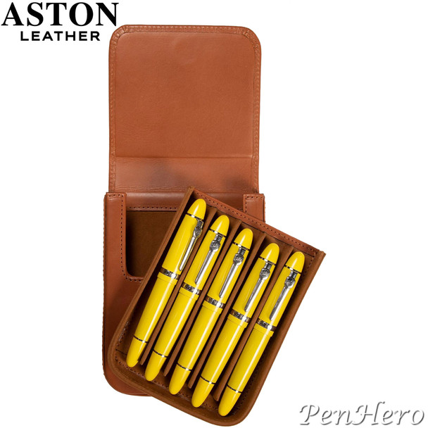 Aston Leather Pen Case with Five Slots Tan