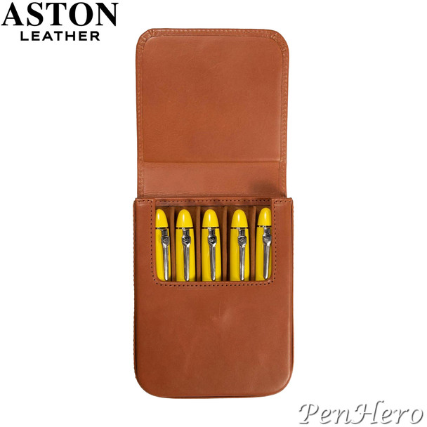 Aston Leather Pen Case with Five Slots Tan
