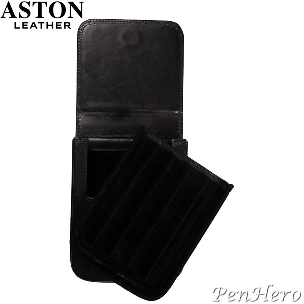 Aston Leather Pen Case with Five Slots Black