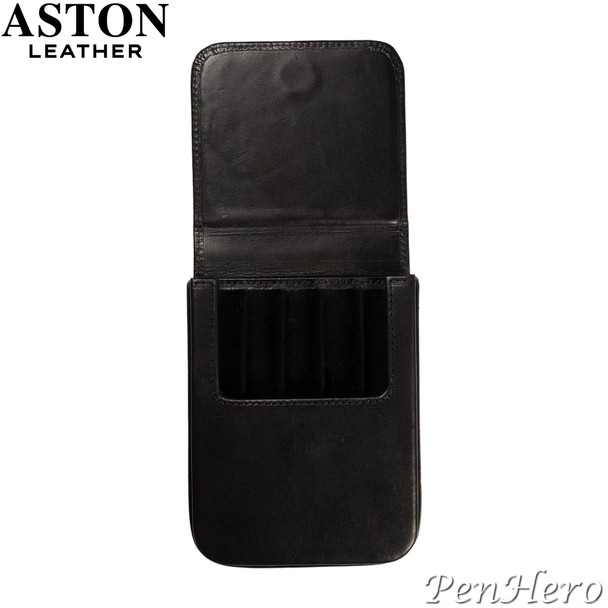 Aston Leather Pen Case with Five Slots Black