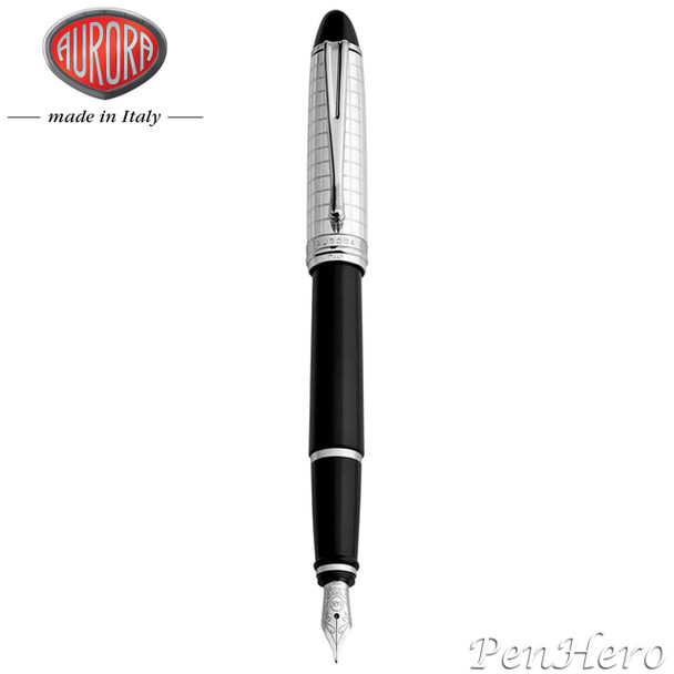 Aurora Ipsilon Quadra Sterling Silver Cap Black Resin Barrel Fountain Pen Fine Nib