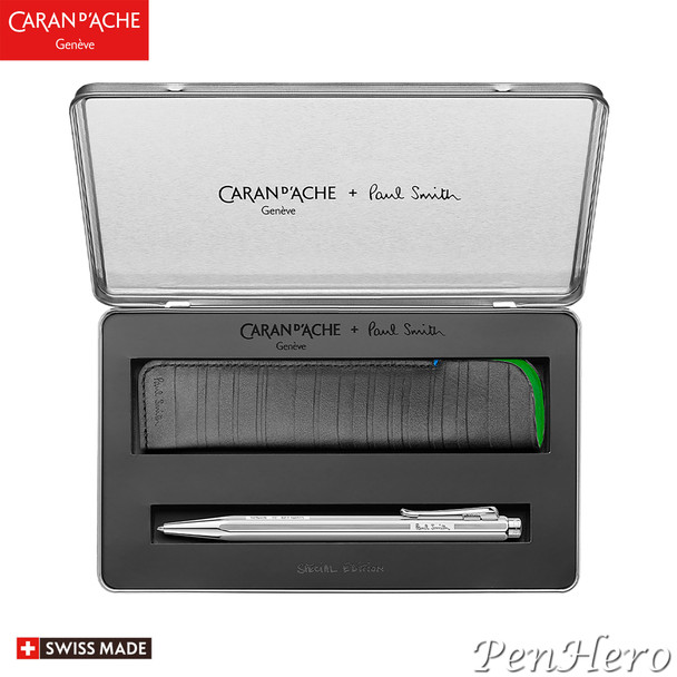 Caran d'Ache Ecridor PAUL SMITH GREY SILVER Ballpoint Pen & Black Leather Case