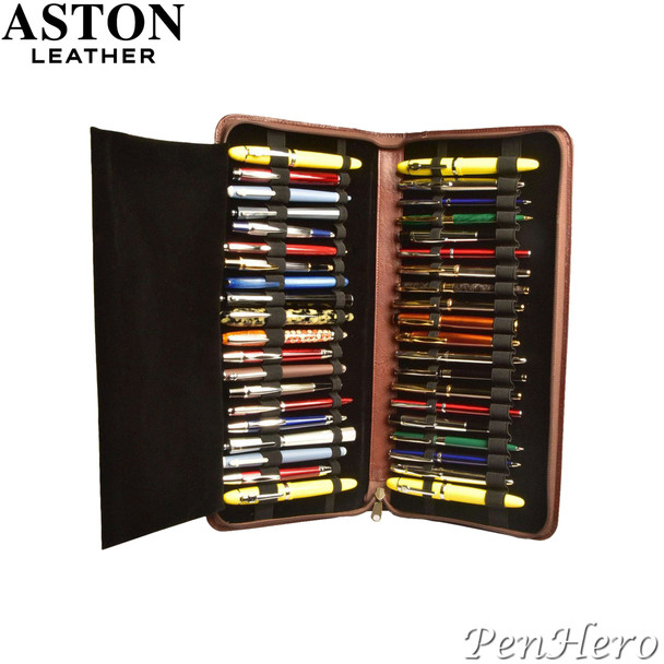 Aston Leather Collector's 40-Pen Case Cognac