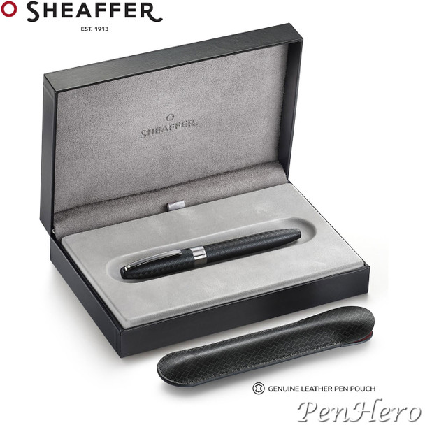 Sheaffer Legacy Chevron Black Fountain Pen Fine with FREE Leather Pouch