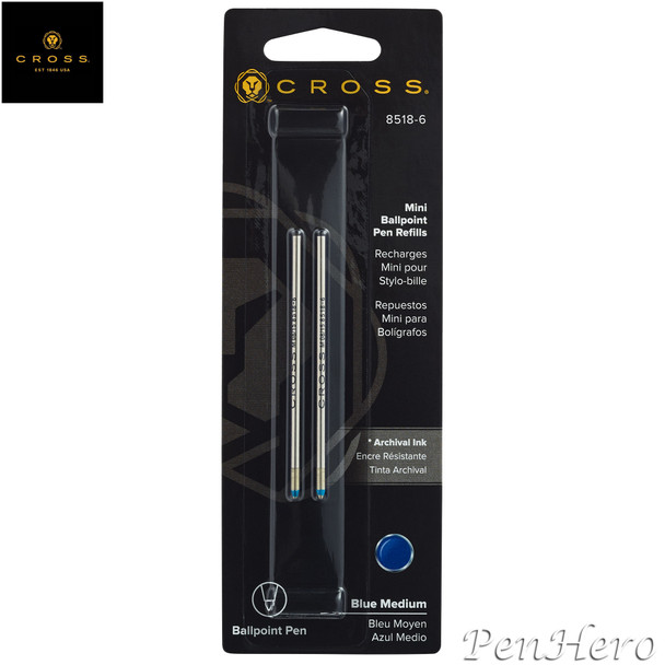 Cross Mini Ballpoint Refill Blue Medium - Dual Pack