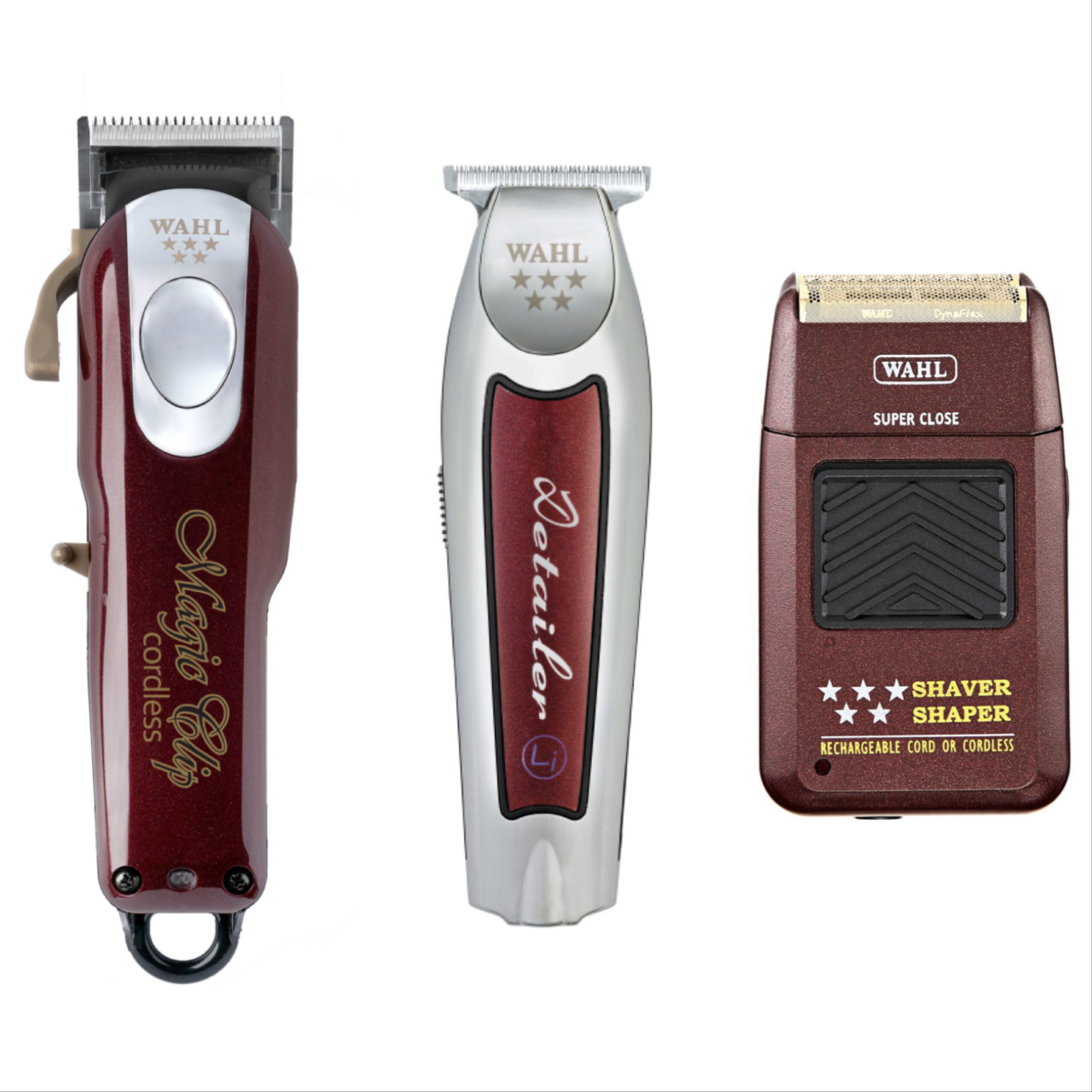 Wahl Cordless Magic Clipper, Cordless Detailer Li Trimmer, and 5