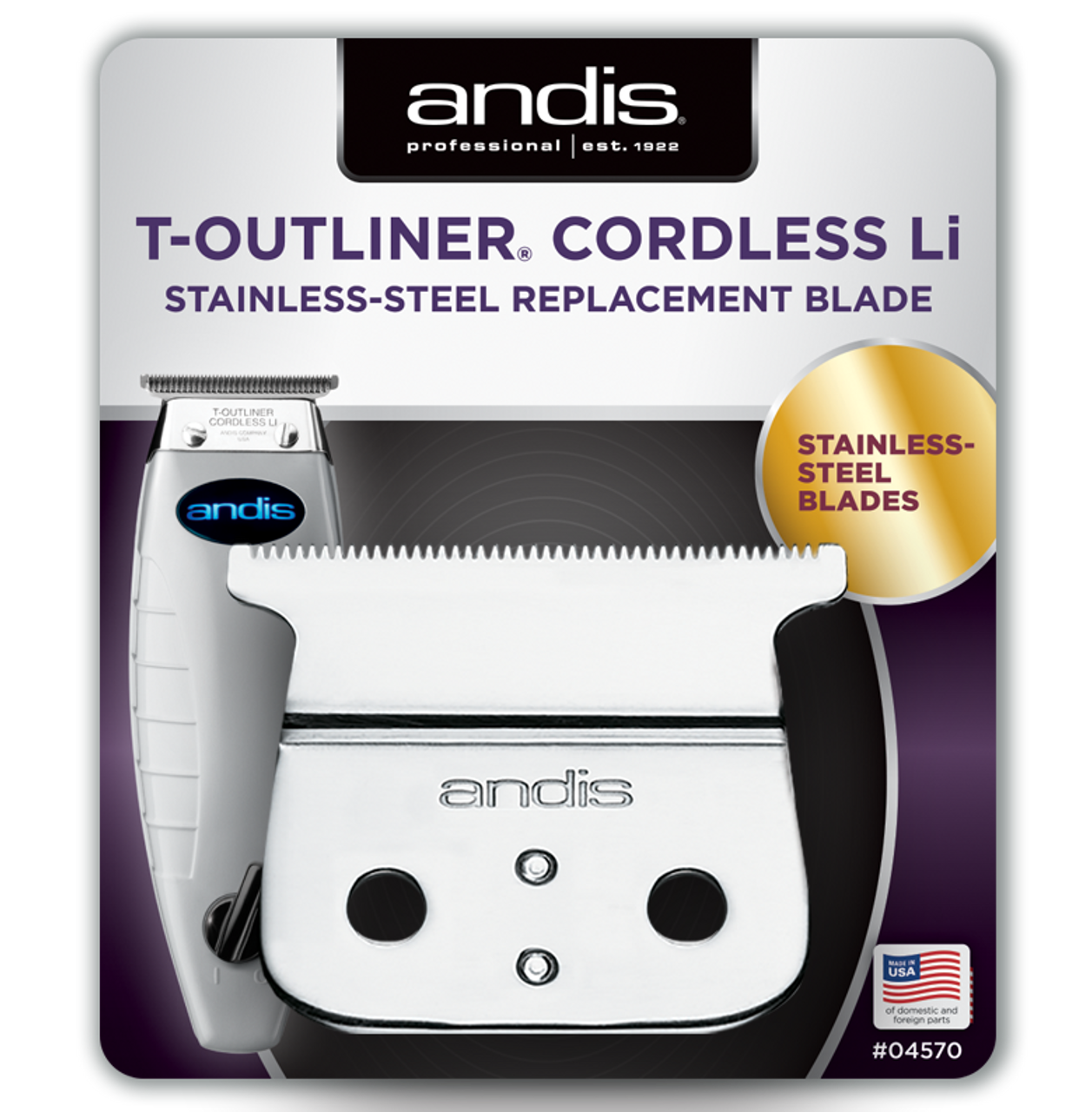 Andis Cordless T-Outliner Li Stainless Steel Blade # - Barber Salon Supply